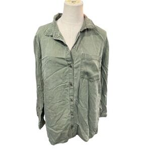 Old Navy Womens XL Green Tencel Lyocell Button Down Long Sleeve Utility Shirt